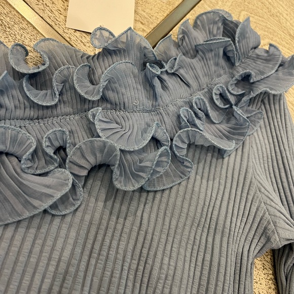 NWT ZARA Asymmetrical Blue Off Shoulder & Long Sleeve Top - Picture 11 of 12